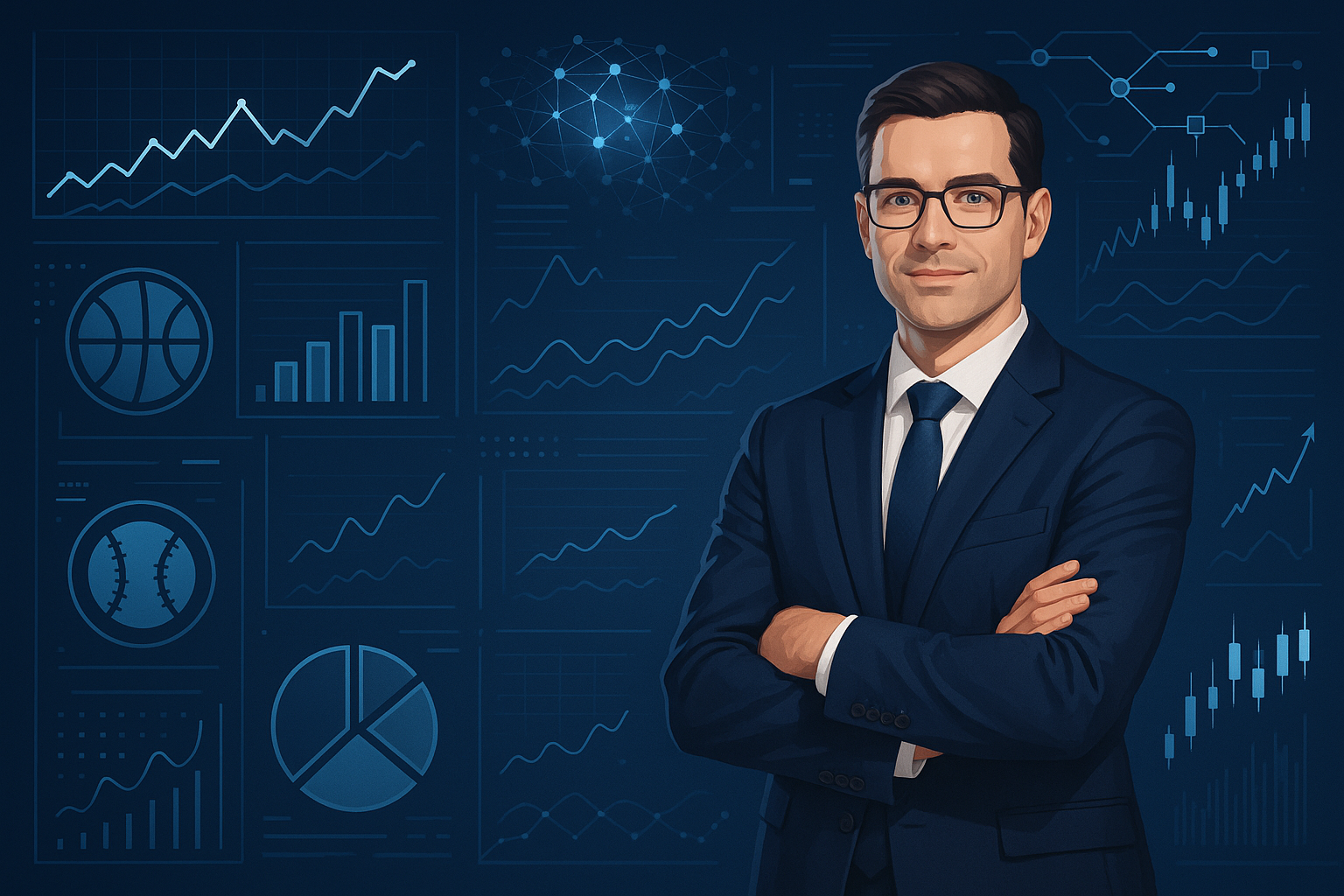 Hello! I am on my "About Us' section of my website. I need to create an image that goes with my Founder's Story about my sports betting website focused on data analytics and Artificial intelligence that helps others make smarter bets.